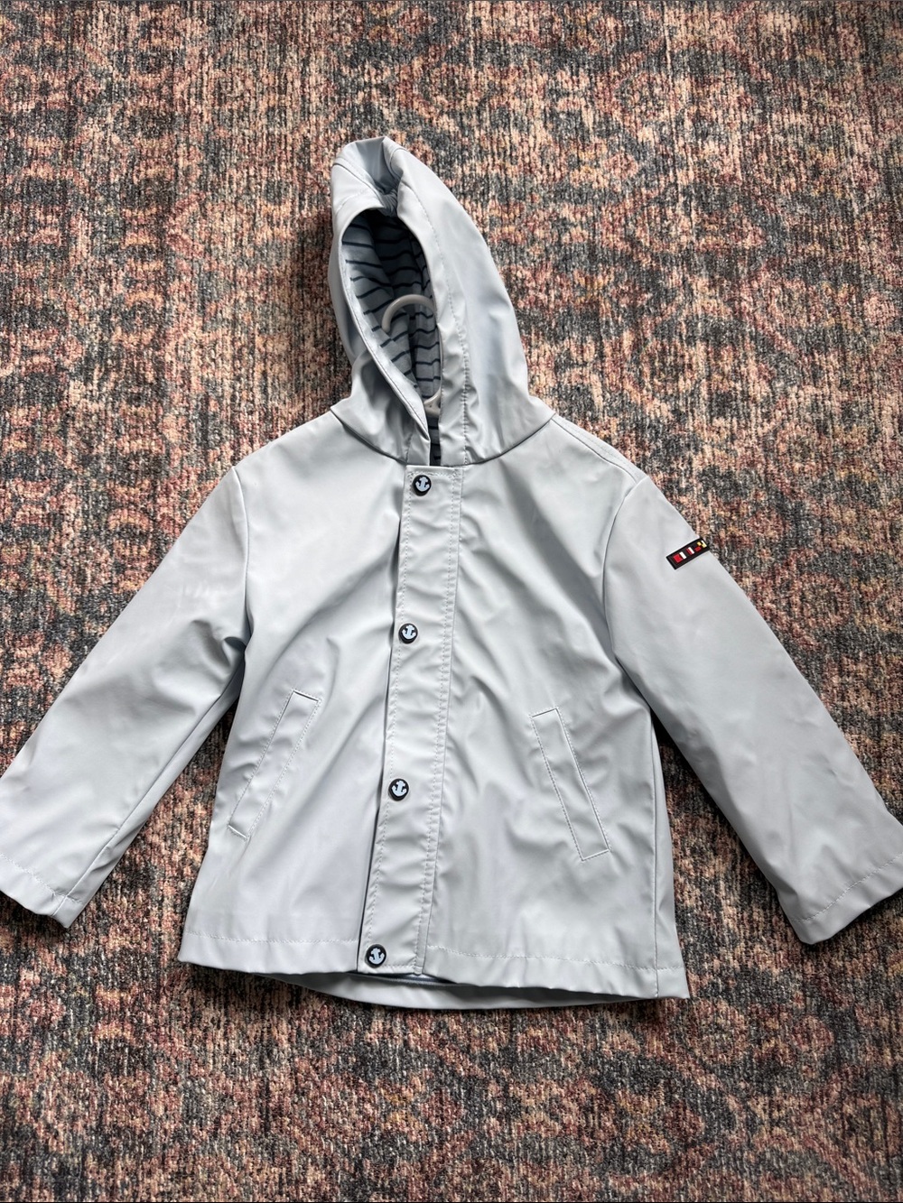 Children's Light Blue Hooded Raincoat with Zip & Snap Closure